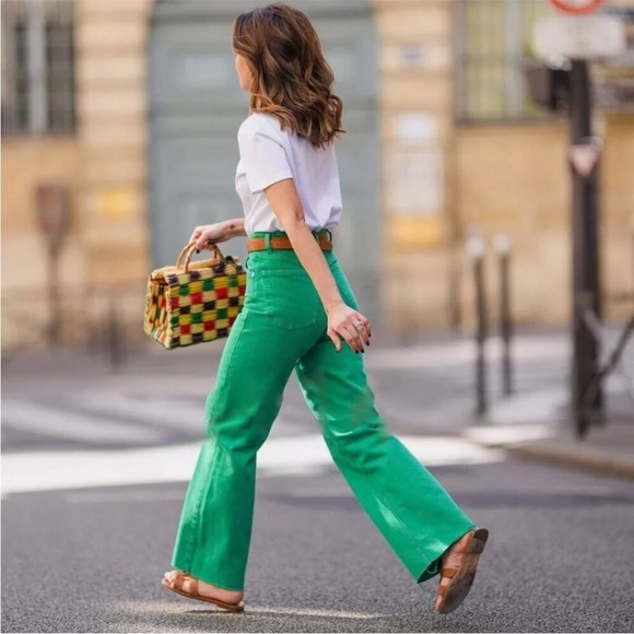 Zara Bloggers Favourite Brat Balletcore High Waisted Wide Leg Jeans Green Size 4 - Picture 4 of 16
